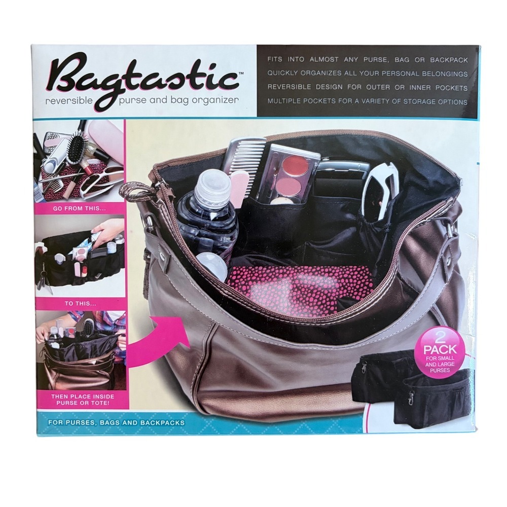 Bagtastic Tote Organizer Insert 2 Pack Purse Bag Backpack Pockets Reversible‎